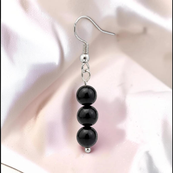 Boucle d'oreille pendante femme en pierre naturelle obsidienne noire du Mexique