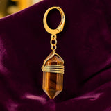 Boucles d'Oreilles Œil de Tigre OBELIA® – pointe 20 mm, créole dorée