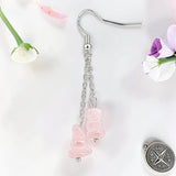 Boucles d'Oreilles Quartz Rose ROCAIA® – chips baroques sur chaîne argentée