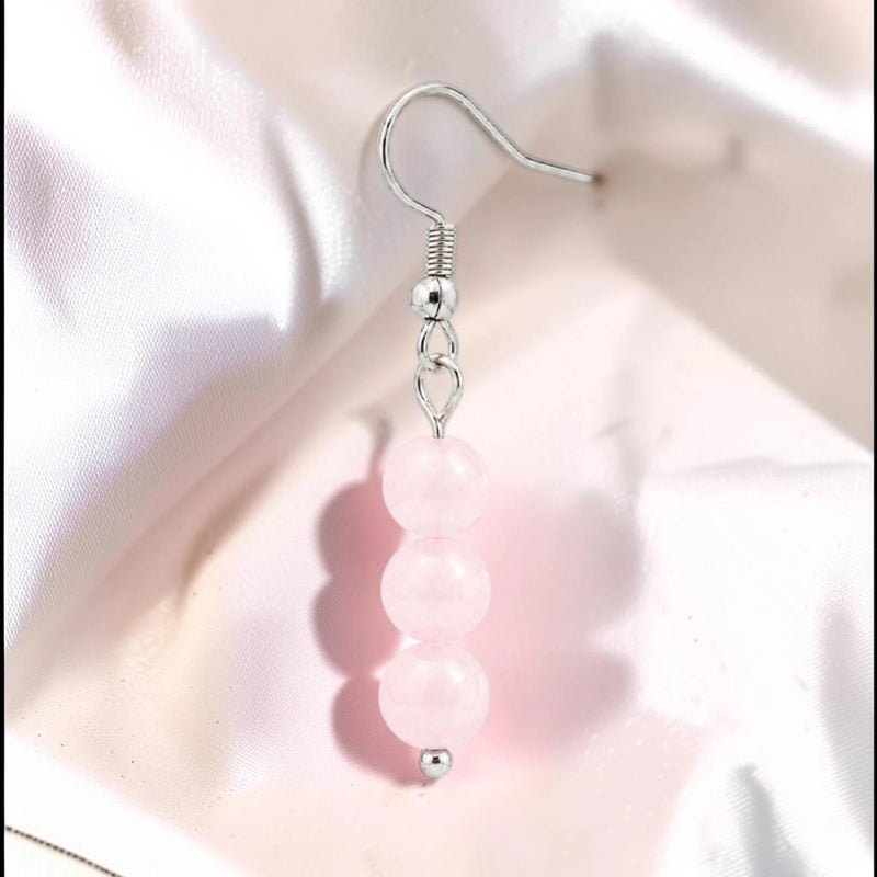 Boucle d'oreille pendante femme en pierre naturelle quartz rose du Brésil