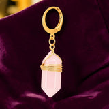 Boucles d'Oreilles Quartz Rose OBELIA® – pointe 20 mm, créole dorée