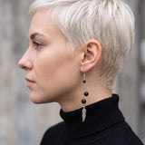 Boucles d'Oreilles Plume Tourmaline Noire PLUMÉA®, Perles Noires de Protection