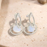 Boucles d'Oreilles Pierre de Lune Véritable, Anneau d'Argent 925 (Céléno)