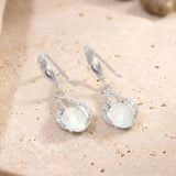 Boucles d'Oreilles Pierre de Lune Ovale, Halo de Zircons, Argent 925 (Alphératz)