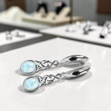 Boucles d'Oreilles Pierre de Lune Ovale Pendantes en Argent Rhodié (Schedar)