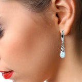 Boucles d'Oreilles Pierre de Lune Ovale Pendantes en Argent Rhodié (Schedar)