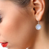 Boucles d'Oreilles Pierre de Lune Ronde Pendantes en Argent Rhodié (Canopus)