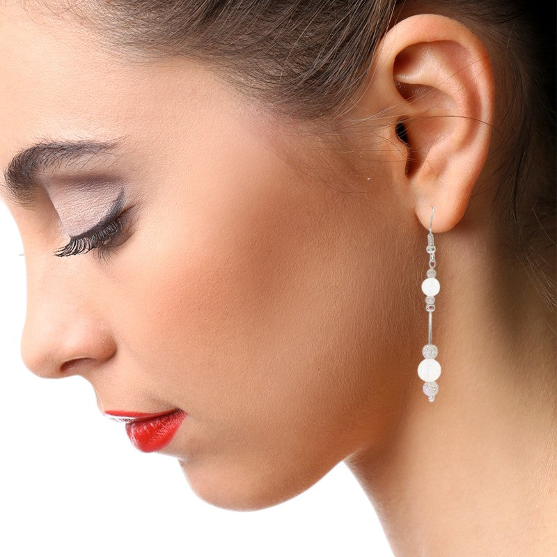 Boucles d'oreilles pierre de lune perles pendantes 6cm argent rhodié (Alnitak)