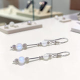 Boucles d'Oreilles Pierre de Lune Perles Pendantes en Argent Rhodié (Alnitak)