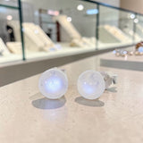 Boucles d'Oreilles Pierre de Lune Ronde en Argent Rhodié (Alcyone)