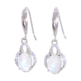 Boucles d'Oreilles Pierre de Lune Ovale, Halo de Zircons, Argent 925 (Alphératz)