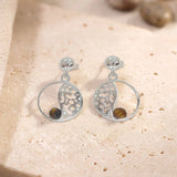 Boucles d'Oreilles Œil de Tigre Femme, Médaillon Ajouré Argent 925 (Dubhe)