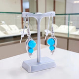 Boucles d'Oreilles Turquoise Pendantes, Feuille d'Argent 925 (Alphard)