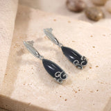 Grandes Boucles d'Oreilles Noires, Onyx Noir Marquise et Argent 925 (Markab)