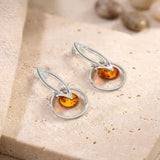 Boucles d'Oreilles Ambre Naturel, Anneau et Boule 8 mm en Argent 925 (Gienah)