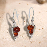 Boucles d'Oreilles Ambre Femme, Feuille d'Argent 925 et Deux Cabochons (Alkaïd)
