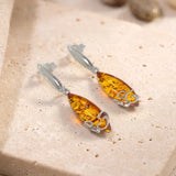 Boucles d'Oreilles Ambre Marquise 24 mm, Argent 925 Rhodié (Merak)
