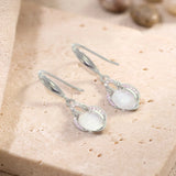 Boucles d'Oreilles Quartz Rose Ovale, Halo de Zircons en Argent 925 (Mizar)
