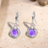 Boucles d'Oreilles Améthyste Ovale et Zircons, Crochet Argent 925 (Polaris)