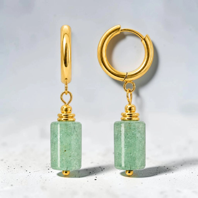 Boucles d'Oreilles Quartz Fuschite LUMIA® – tube en pierre, créole dorée