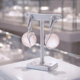 Boucles d'Oreilles Quartz Rose Boule 10 mm, Liane d'Argent 925 (Castor)