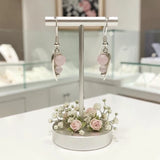 Boucles d'Oreilles Pierre Rose, Quartz Rose sur Feuille d'Argent 925 (Mirzam)