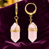 Boucles d'Oreilles Quartz Rose OBELIA® – pointe 20 mm, créole dorée