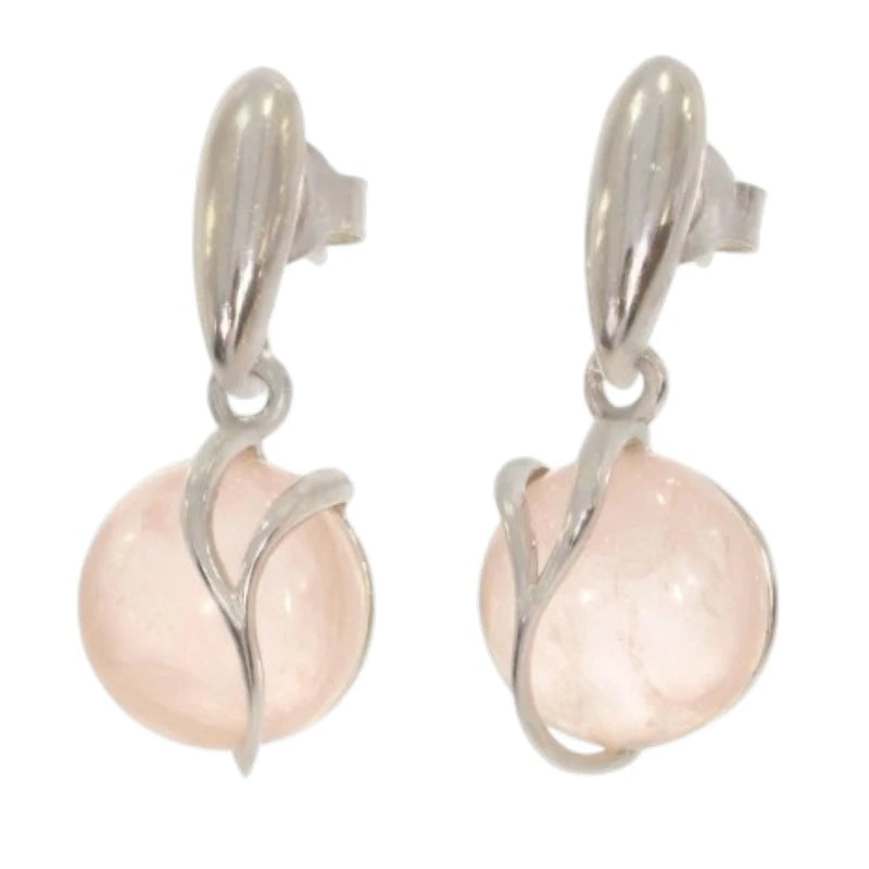 Paire de boucles d'oreilles quartz rose Castor sur fond blanc, argent 925 rhodié