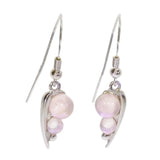 Boucles d'Oreilles Pierre Rose, Quartz Rose sur Feuille d'Argent 925 (Mirzam)