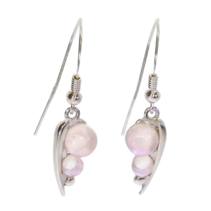 Paire de boucles d'oreilles quartz rose Mirzam sur fond blanc, argent 925 rhodié