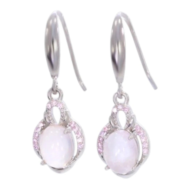Paire de boucles d'oreilles quartz rose Mizar sur fond blanc, argent 925 rhodié