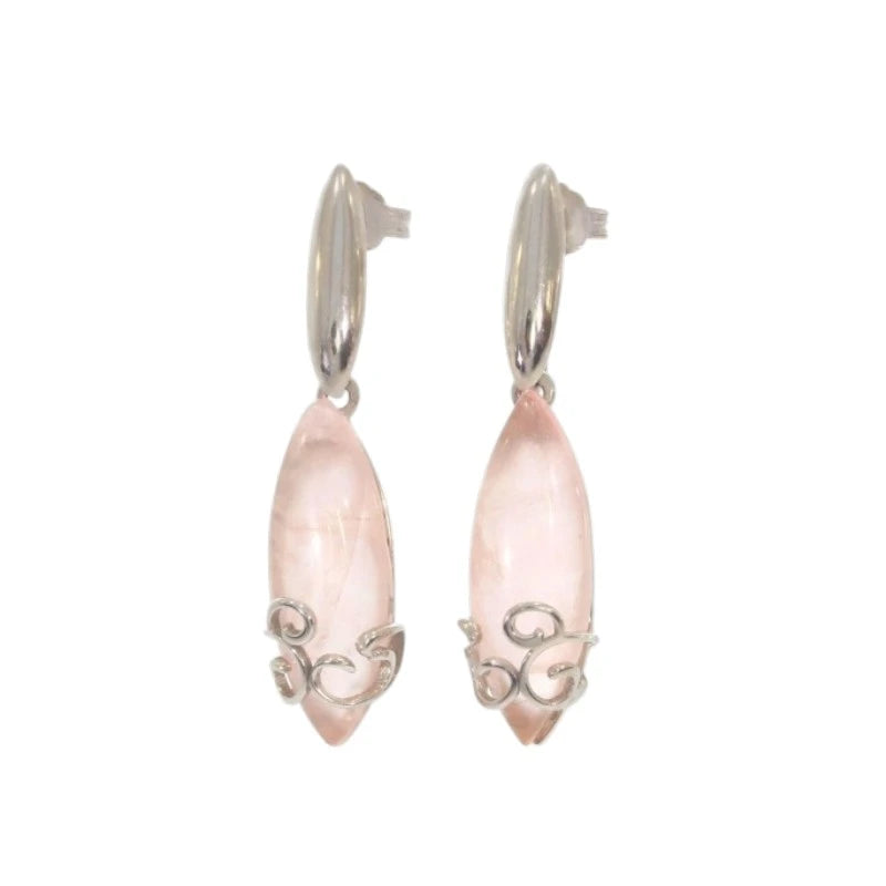 Paire de boucles d'oreilles quartz rose Alderamin sur fond blanc, argent 925 rhodié