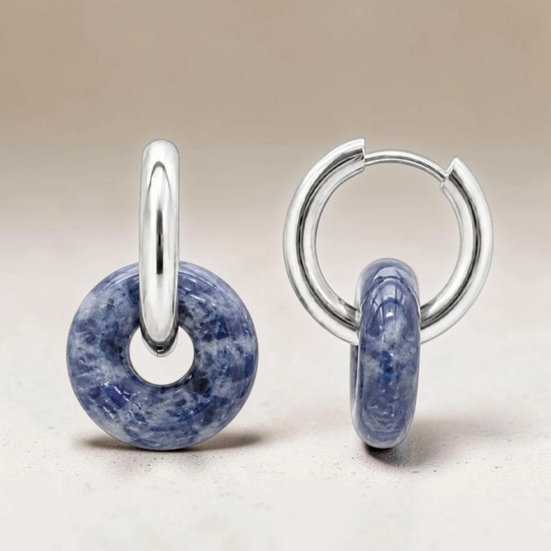 Boucles d'Oreilles Sodalite ANELIA® – donut 15 mm, créole argentée