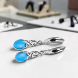 Boucles d'Oreilles Turquoise Ovale Pendantes en Argent Rhodié (Thuban)