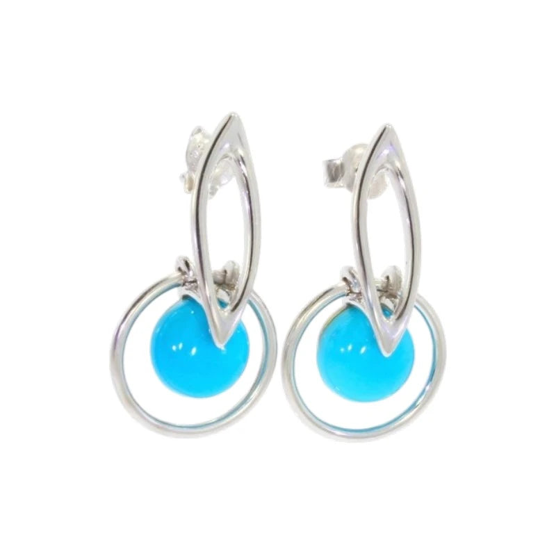 Paire de boucles d'oreilles turquoise Megrez sur fond blanc, argent 925 rhodié