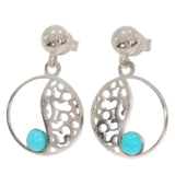 Boucles d'Oreilles Turquoise Femme, Cercle Ajouré Argent 925 (Sargas)