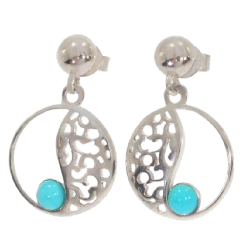 Paire de boucles d'oreilles turquoise Sargas sur fond blanc, argent 925 rhodié
