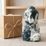 Statue Bouddha en Agate Arbre, Pierre Naturelle 12 cm