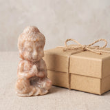 Bouddha en Pierre de Soleil et Pierre de Lune, Pièce Rare 12 cm