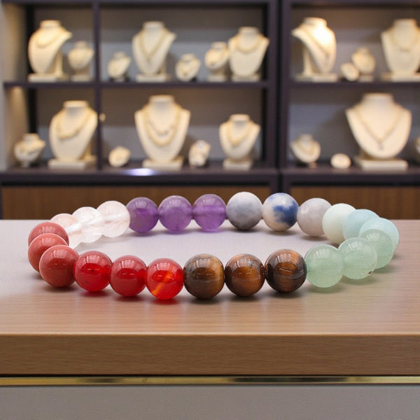 Bracelet 7 chakras en pierre naturelle avec perles boules 8 mm