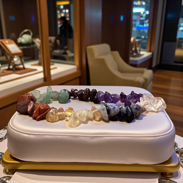 Bracelet 7 chakras en pierre naturelle avec perles pépites baroques polies