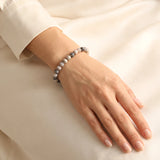 Bracelet Agate Bambou Beige Rosé, Perles Rondes de 6 ou 8 mm
