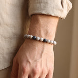 Bracelet Agate Bambou Beige Rosé, Perles Rondes de 6 ou 8 mm