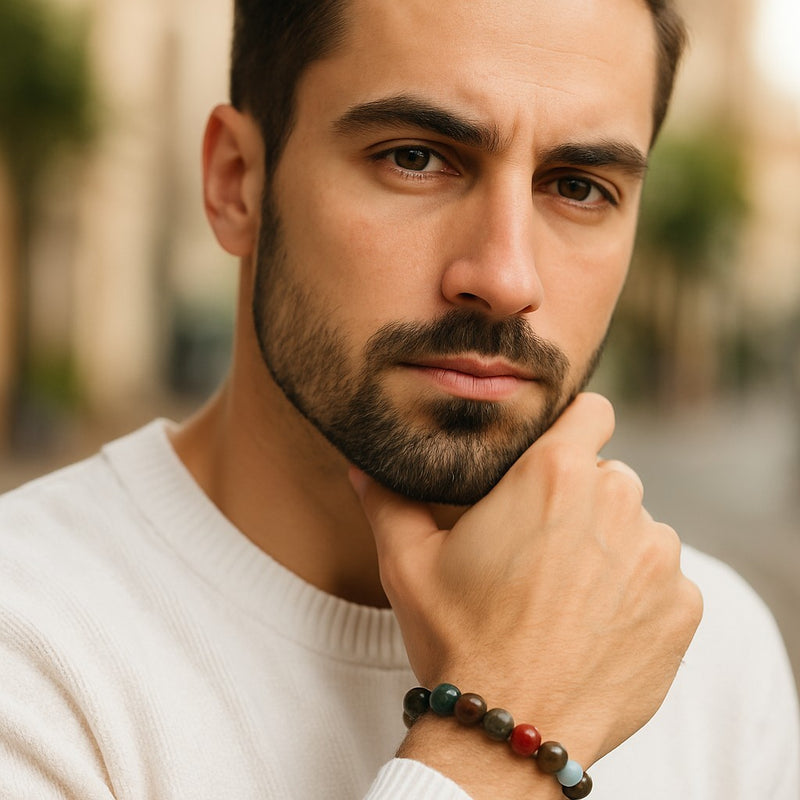 bracelet agate indienne homme perles 8 mm porté au poignet