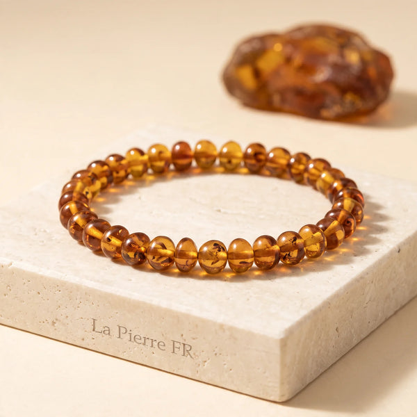 Bracelet en ambre cognac véritable de la Baltique, perles baroques polies