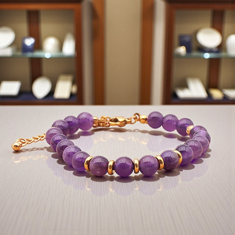 Bracelet Améthyste AURA® en perles de pierre naturelle 6 mm avec montage doré