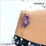 Bracelet améthyste, chaîne dorée acier inoxydable