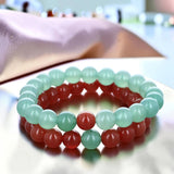 Duo de bracelets amitié cornaline et aventurine, perles 8 mm