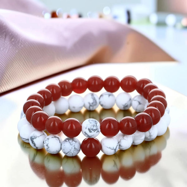 Bracelet duo cornaline orange et howlite blanche