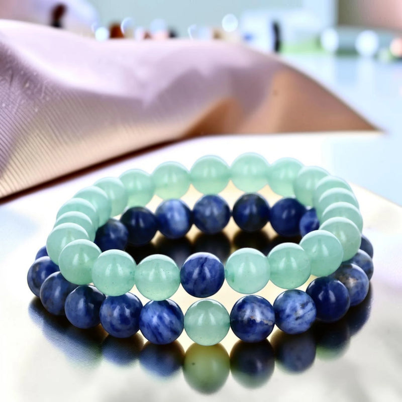 Duo de bracelets amitié sodalite et aventurine, perles 8 mm